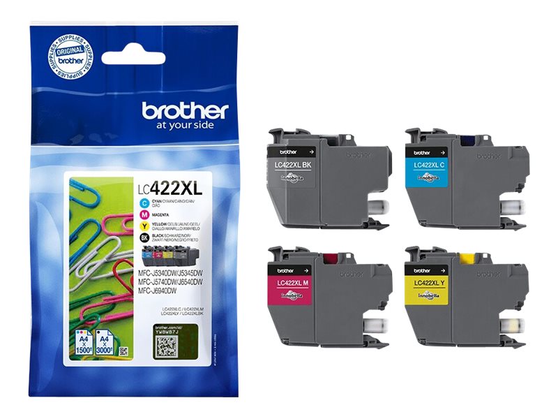 Brother LC422XL - Pack de 4 cartouches - noir +-3000pages - couleur +- 1500 pages